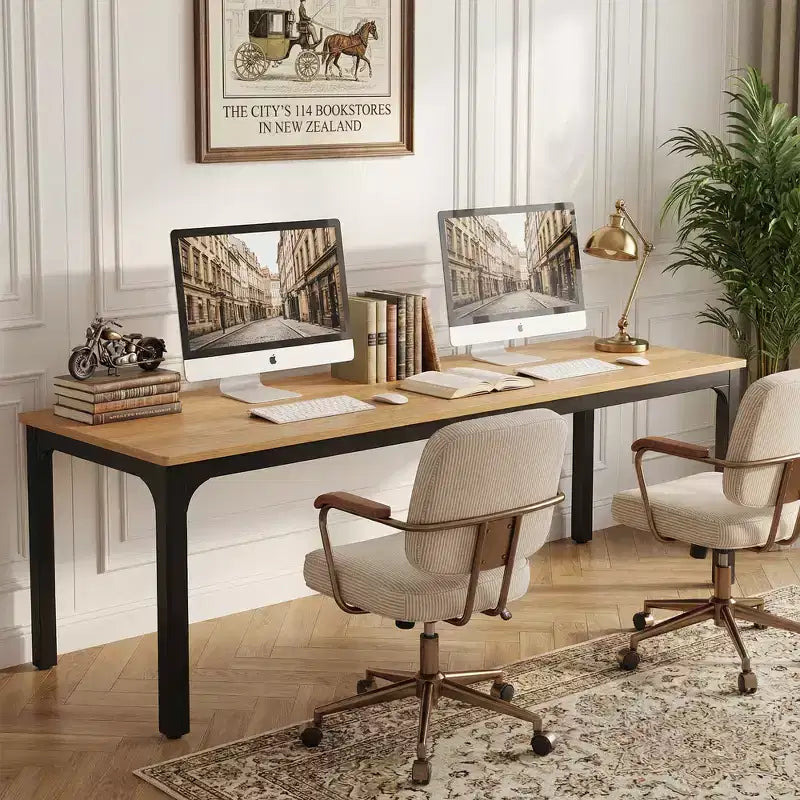 MAYEERTY bureau double poste de travail industriel extra-long 78.7, bureau de bureau à domicile 2 personnes avec cadre métallique robuste, plateau MDF capacité 200lbs