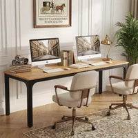 MAYEERTY bureau double poste de travail industriel extra-long 78.7, bureau de bureau à domicile 2 personnes avec cadre métallique robuste, plateau MDF capacité 200lbs