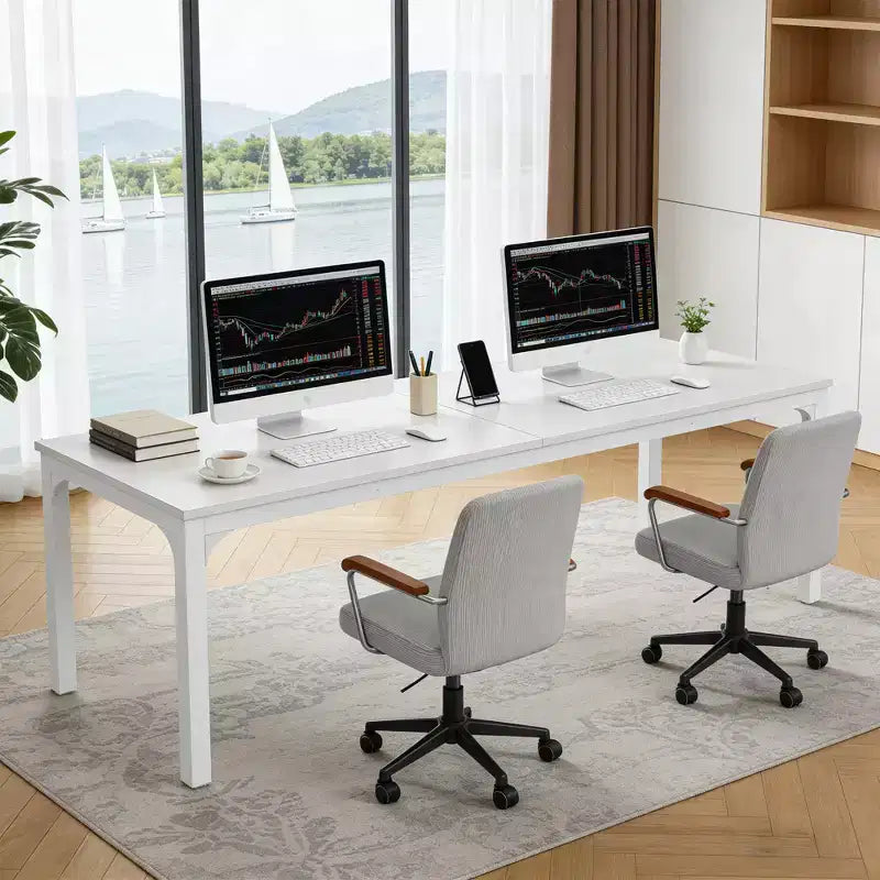 MAYEERTY bureau double poste de travail industriel extra-long 78.7, bureau de bureau à domicile 2 personnes avec cadre métallique robuste, plateau MDF capacité 200lbs