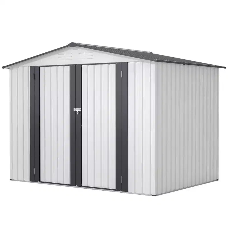 Mondawe Abri de jardin blanc 2,4 x 1,8 m avec portes verrouillables