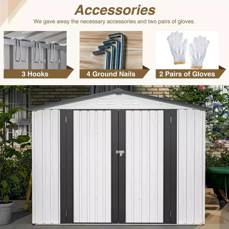 Mondawe Abri de jardin blanc 2,4 x 1,8 m avec portes verrouillables