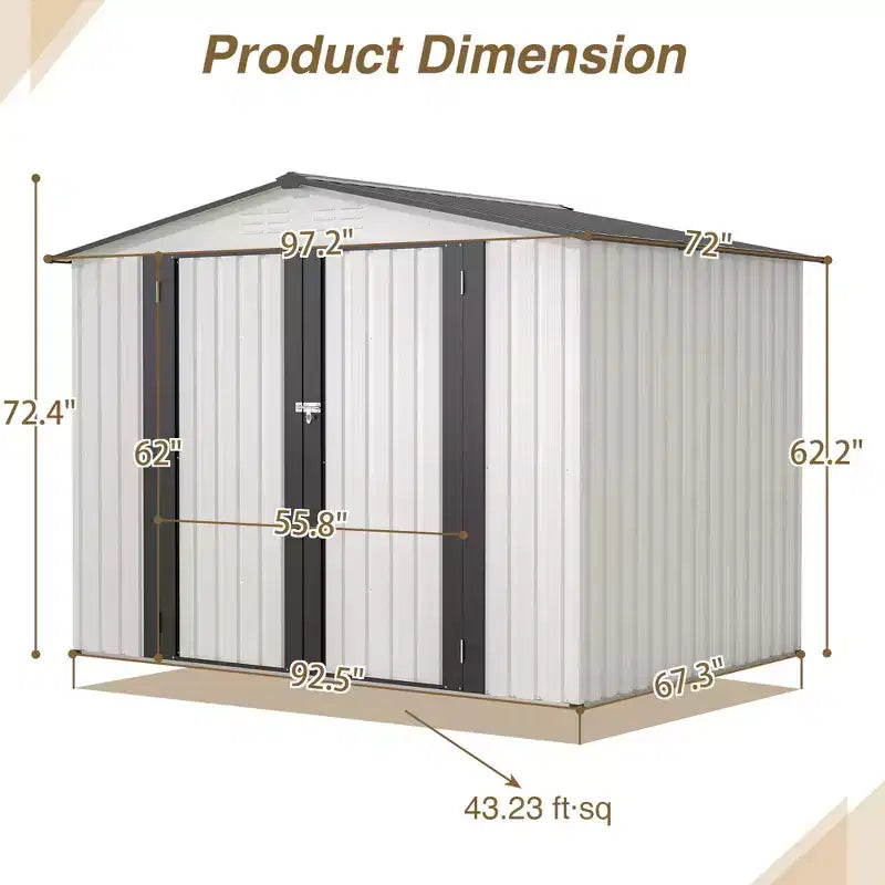 Mondawe Abri de jardin blanc 2,4 x 1,8 m avec portes verrouillables