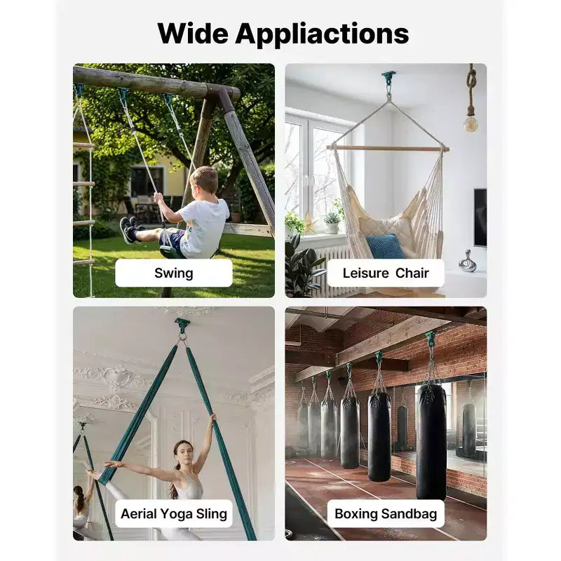 Supports de balançoire VEVOR, supports de balançoire robustes (4 pièces), capacité de 2268 kg, vis et boulons inclus, double roulement lisse, cintres en alliage d'aluminium, vert