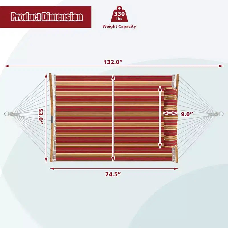 Hamac Costway avec Oreiller, Barre d'Écartement Courbe en Bambou, Chaîne, Portable, Intérieur/Extérieur, Rouge/Bleu