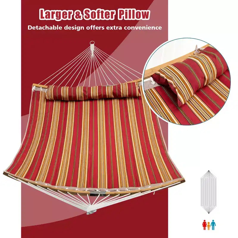 Hamac Costway avec Oreiller, Barre d'Écartement Courbe en Bambou, Chaîne, Portable, Intérieur/Extérieur, Rouge/Bleu