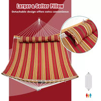 Hamac Costway avec Oreiller, Barre d'Écartement Courbe en Bambou, Chaîne, Portable, Intérieur/Extérieur, Rouge/Bleu