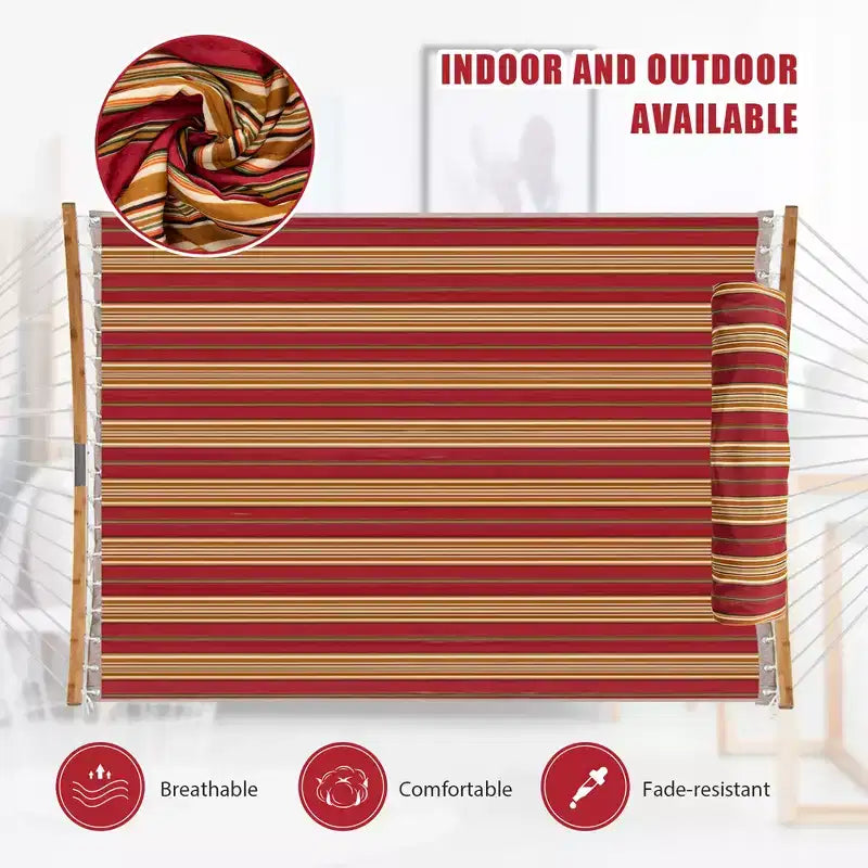 Hamac Costway avec Oreiller, Barre d'Écartement Courbe en Bambou, Chaîne, Portable, Intérieur/Extérieur, Rouge/Bleu