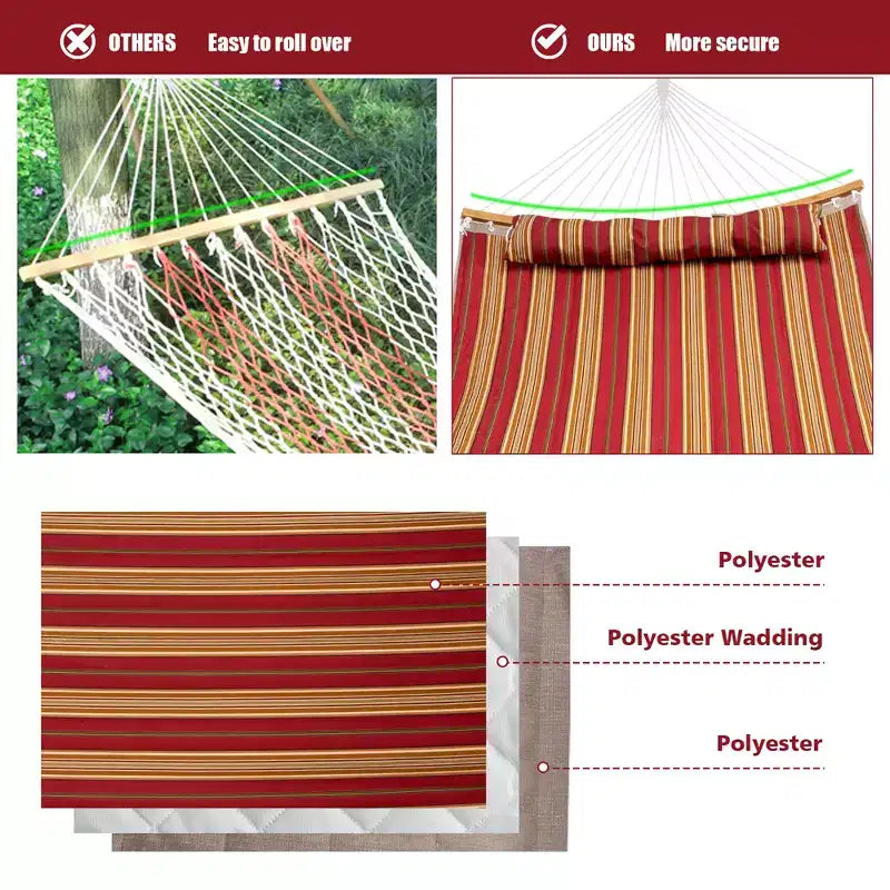 Hamac Costway avec Oreiller, Barre d'Écartement Courbe en Bambou, Chaîne, Portable, Intérieur/Extérieur, Rouge/Bleu