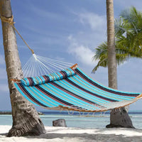 Hamac Costway avec Oreiller, Barre d'Écartement Courbe en Bambou, Chaîne, Portable, Intérieur/Extérieur, Rouge/Bleu