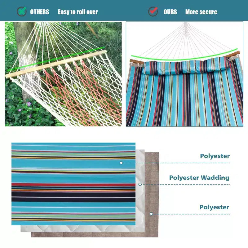 Hamac Costway avec Oreiller, Barre d'Écartement Courbe en Bambou, Chaîne, Portable, Intérieur/Extérieur, Rouge/Bleu