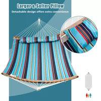Hamac Costway avec Oreiller, Barre d'Écartement Courbe en Bambou, Chaîne, Portable, Intérieur/Extérieur, Rouge/Bleu