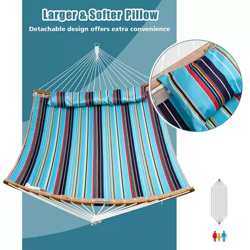 Hamac Costway avec Oreiller, Barre d'Écartement Courbe en Bambou, Chaîne, Portable, Intérieur/Extérieur, Rouge/Bleu
