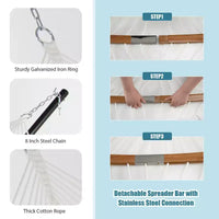Hamac Costway avec Oreiller, Barre d'Écartement Courbe en Bambou, Chaîne, Portable, Intérieur/Extérieur, Rouge/Bleu