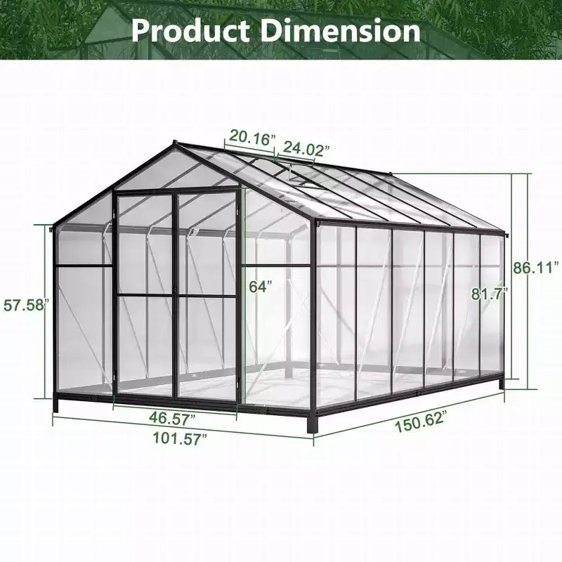 Serre de jardin en polycarbonate robuste Mondawe 8'x12'