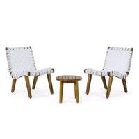 ModernLuxe Ensembles de sièges de terrasse 3 pièces, ensemble de conversation d'extérieur avec 2 chaises en corde enfoncée, table d'appoint en bois d'acacia