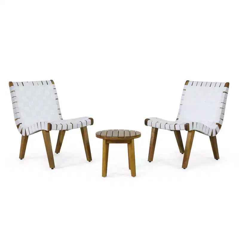 ModernLuxe Ensembles de sièges de terrasse 3 pièces, ensemble de conversation d'extérieur avec 2 chaises en corde enfoncée, table d'appoint en bois d'acacia