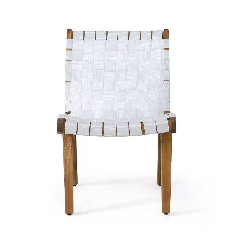 ModernLuxe Ensembles de sièges de terrasse 3 pièces, ensemble de conversation d'extérieur avec 2 chaises en corde enfoncée, table d'appoint en bois d'acacia
