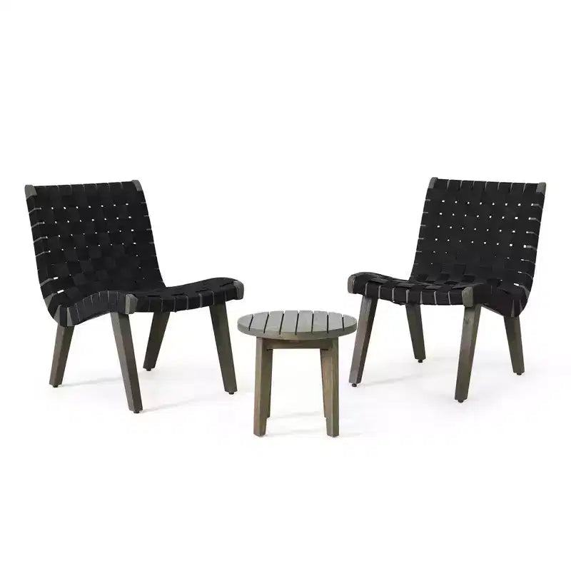 ModernLuxe Ensembles de sièges de terrasse 3 pièces, ensemble de conversation d'extérieur avec 2 chaises en corde enfoncée, table d'appoint en bois d'acacia