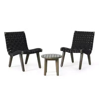 ModernLuxe Ensembles de sièges de terrasse 3 pièces, ensemble de conversation d'extérieur avec 2 chaises en corde enfoncée, table d'appoint en bois d'acacia