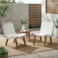 ModernLuxe Ensembles de sièges de terrasse 3 pièces, ensemble de conversation d'extérieur avec 2 chaises en corde enfoncée, table d'appoint en bois d'acacia