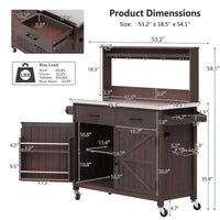 Whisen 54.1 Îlots de cuisine d'extérieur, Tables de rempotage de jardin pour patio, Chariot de barbecue d'extérieur avec plateau en acier inoxydable, Tiroirs d'armoire de rangement