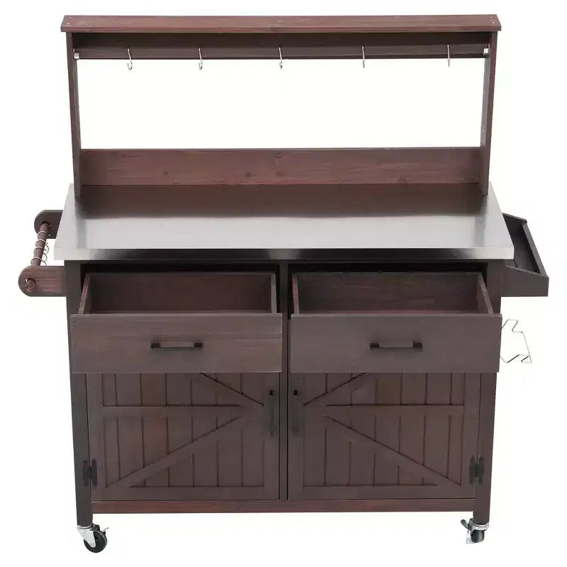 Whisen 54.1 Îlots de cuisine d'extérieur, Tables de rempotage de jardin pour patio, Chariot de barbecue d'extérieur avec plateau en acier inoxydable, Tiroirs d'armoire de rangement