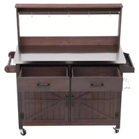 Whisen 54.1 Îlots de cuisine d'extérieur, Tables de rempotage de jardin pour patio, Chariot de barbecue d'extérieur avec plateau en acier inoxydable, Tiroirs d'armoire de rangement
