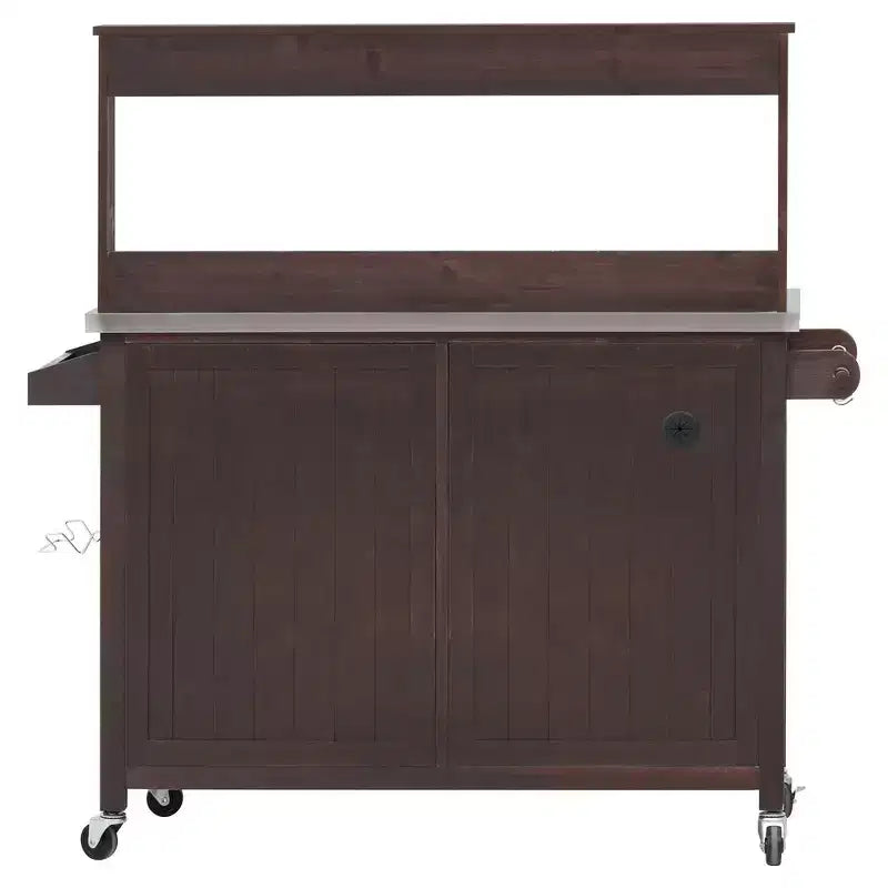 Whisen 54.1 Îlots de cuisine d'extérieur, Tables de rempotage de jardin pour patio, Chariot de barbecue d'extérieur avec plateau en acier inoxydable, Tiroirs d'armoire de rangement