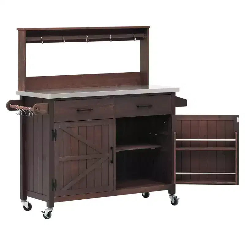 Whisen 54.1 Îlots de cuisine d'extérieur, Tables de rempotage de jardin pour patio, Chariot de barbecue d'extérieur avec plateau en acier inoxydable, Tiroirs d'armoire de rangement