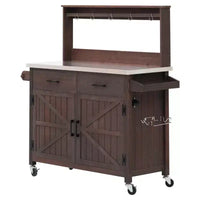 Whisen 54.1 Îlots de cuisine d'extérieur, Tables de rempotage de jardin pour patio, Chariot de barbecue d'extérieur avec plateau en acier inoxydable, Tiroirs d'armoire de rangement
