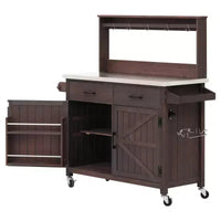 Whisen 54.1 Îlots de cuisine d'extérieur, Tables de rempotage de jardin pour patio, Chariot de barbecue d'extérieur avec plateau en acier inoxydable, Tiroirs d'armoire de rangement