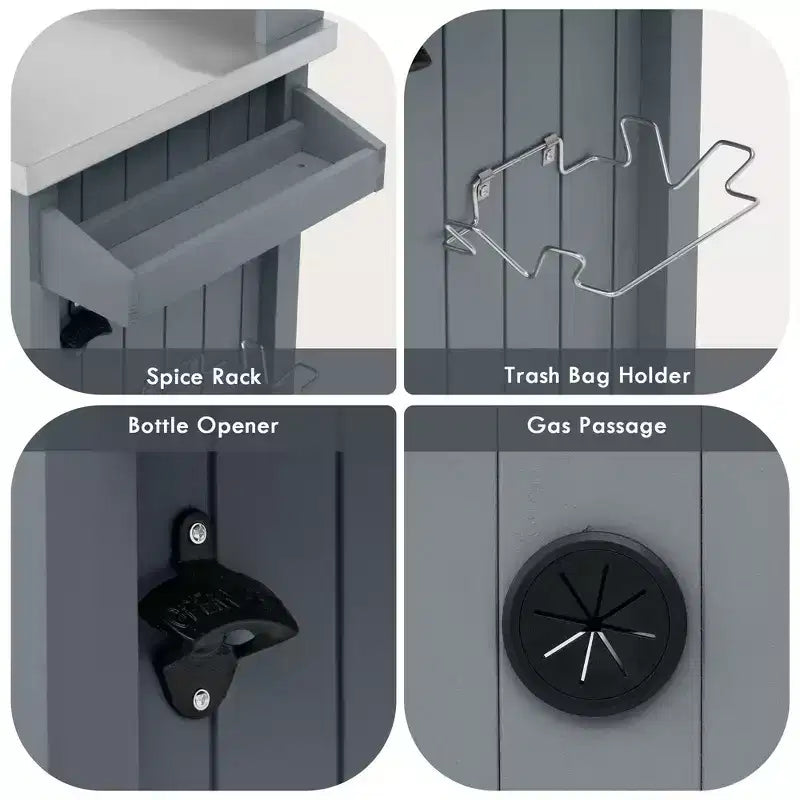 Whisen 54.1 Îlots de cuisine d'extérieur, Tables de rempotage de jardin pour patio, Chariot de barbecue d'extérieur avec plateau en acier inoxydable, Tiroirs d'armoire de rangement