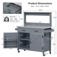 Whisen 54.1 Îlots de cuisine d'extérieur, Tables de rempotage de jardin pour patio, Chariot de barbecue d'extérieur avec plateau en acier inoxydable, Tiroirs d'armoire de rangement