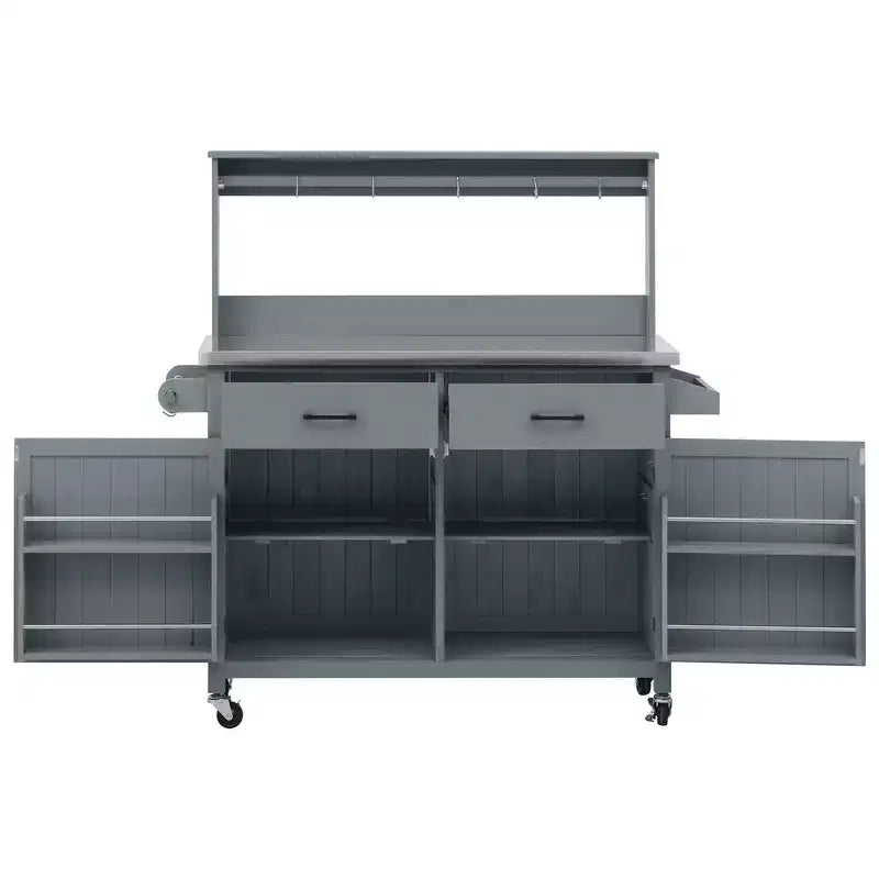 Whisen 54.1 Îlots de cuisine d'extérieur, Tables de rempotage de jardin pour patio, Chariot de barbecue d'extérieur avec plateau en acier inoxydable, Tiroirs d'armoire de rangement