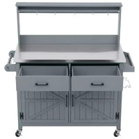 Whisen 54.1 Îlots de cuisine d'extérieur, Tables de rempotage de jardin pour patio, Chariot de barbecue d'extérieur avec plateau en acier inoxydable, Tiroirs d'armoire de rangement