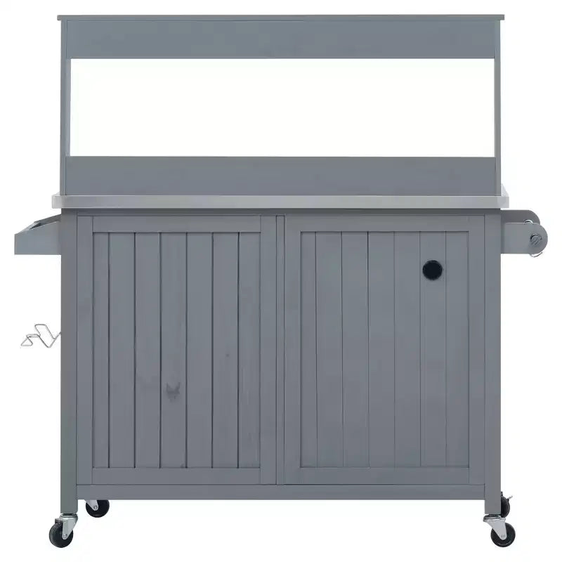 Whisen 54.1 Îlots de cuisine d'extérieur, Tables de rempotage de jardin pour patio, Chariot de barbecue d'extérieur avec plateau en acier inoxydable, Tiroirs d'armoire de rangement