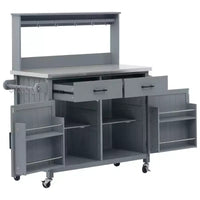 Whisen 54.1 Îlots de cuisine d'extérieur, Tables de rempotage de jardin pour patio, Chariot de barbecue d'extérieur avec plateau en acier inoxydable, Tiroirs d'armoire de rangement