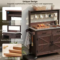 Whisen 54.1 Îlots de cuisine d'extérieur, Tables de rempotage de jardin pour patio, Chariot de barbecue d'extérieur avec plateau en acier inoxydable, Tiroirs d'armoire de rangement