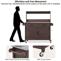 Whisen 54.1 Îlots de cuisine d'extérieur, Tables de rempotage de jardin pour patio, Chariot de barbecue d'extérieur avec plateau en acier inoxydable, Tiroirs d'armoire de rangement