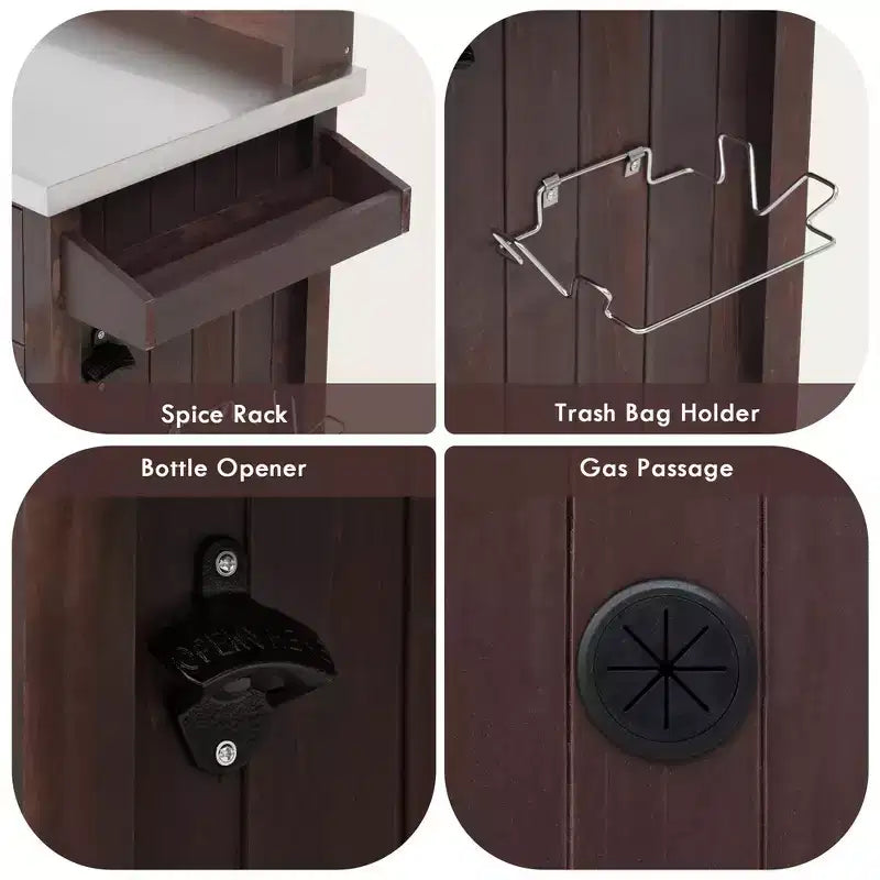 Whisen 54.1 Îlots de cuisine d'extérieur, Tables de rempotage de jardin pour patio, Chariot de barbecue d'extérieur avec plateau en acier inoxydable, Tiroirs d'armoire de rangement