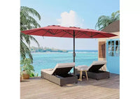 Parasol de patio extra-large 15 pi avec base incluse, parasol de marche d'extérieur double face avec manivelle, impermeable et protege UV pour jardin et piscine