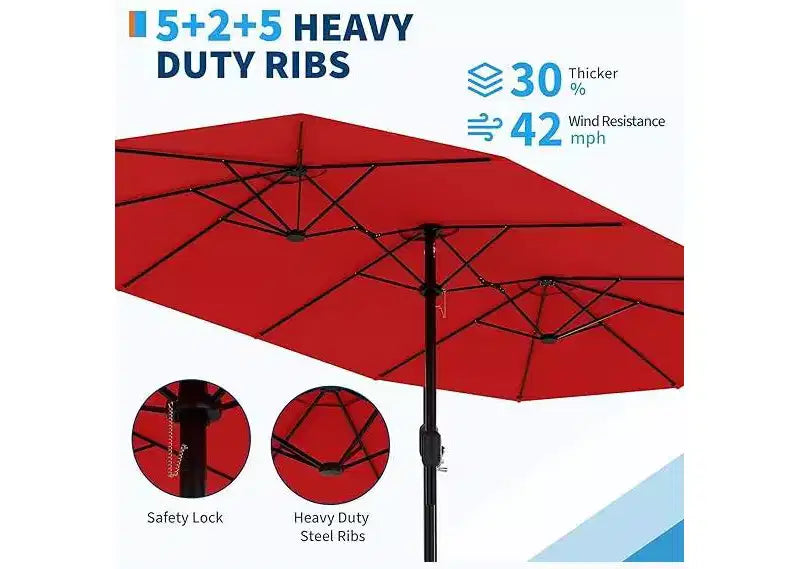 Parasol de patio extra-large 15 pi avec base incluse, parasol de marche d'extérieur double face avec manivelle, impermeable et protege UV pour jardin et piscine