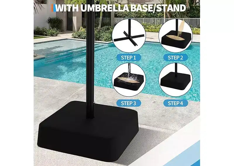 Parasol de patio extra-large 15 pi avec base incluse, parasol de marche d'extérieur double face avec manivelle, impermeable et protege UV pour jardin et piscine