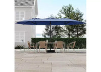 Parasol de patio extra-large 15 pi avec base incluse, parasol de marche d'extérieur double face avec manivelle, impermeable et protege UV pour jardin et piscine