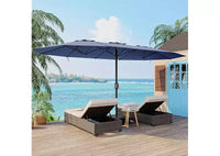 Parasol de patio extra-large 15 pi avec base incluse, parasol de marche d'extérieur double face avec manivelle, impermeable et protege UV pour jardin et piscine