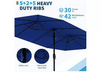 Parasol de patio extra-large 15 pi avec base incluse, parasol de marche d'extérieur double face avec manivelle, impermeable et protege UV pour jardin et piscine