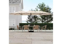Parasol de patio extra-large 15 pi avec base incluse, parasol de marche d'extérieur double face avec manivelle, impermeable et protege UV pour jardin et piscine
