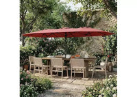 Parasol de patio extra-large 15 pi avec base incluse, parasol de marche d'extérieur double face avec manivelle, impermeable et protege UV pour jardin et piscine