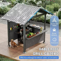 GDFStudio Harry Gazebo barbecue de terrasse à toit rigide en acier galvanisé avec étagères de rangement et système d'ombrage en résine