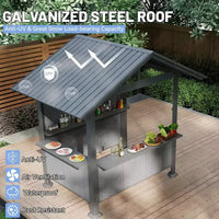 GDFStudio Harry Gazebo barbecue de terrasse à toit rigide en acier galvanisé avec étagères de rangement et système d'ombrage en résine